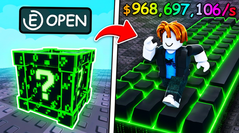 A mystery crate beside a green keyboard in official experience art
